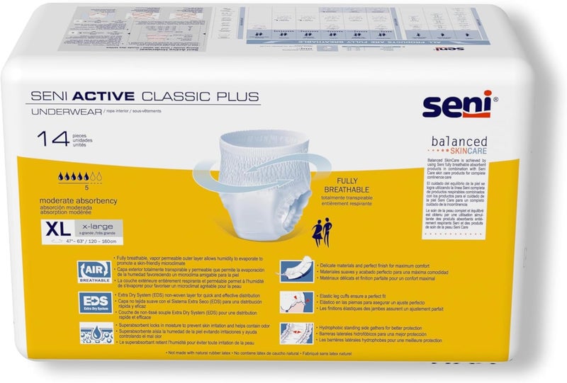 SENI Active Classic Plus Unisex Adult Incontinence Underwear Size XLarge 4763 14 Count 1 Pack of 14 Moderate Absorbency Disposable Underwear with Tear Away Seams for Men Women - Image 4