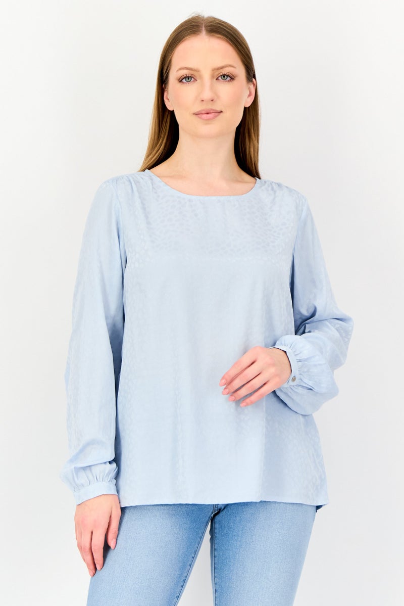 VERO MODA بلوزة من فيرو مودة للنساء بأكمام طويلة وياقة دائرية، لون أزرق فاتح - Image 1