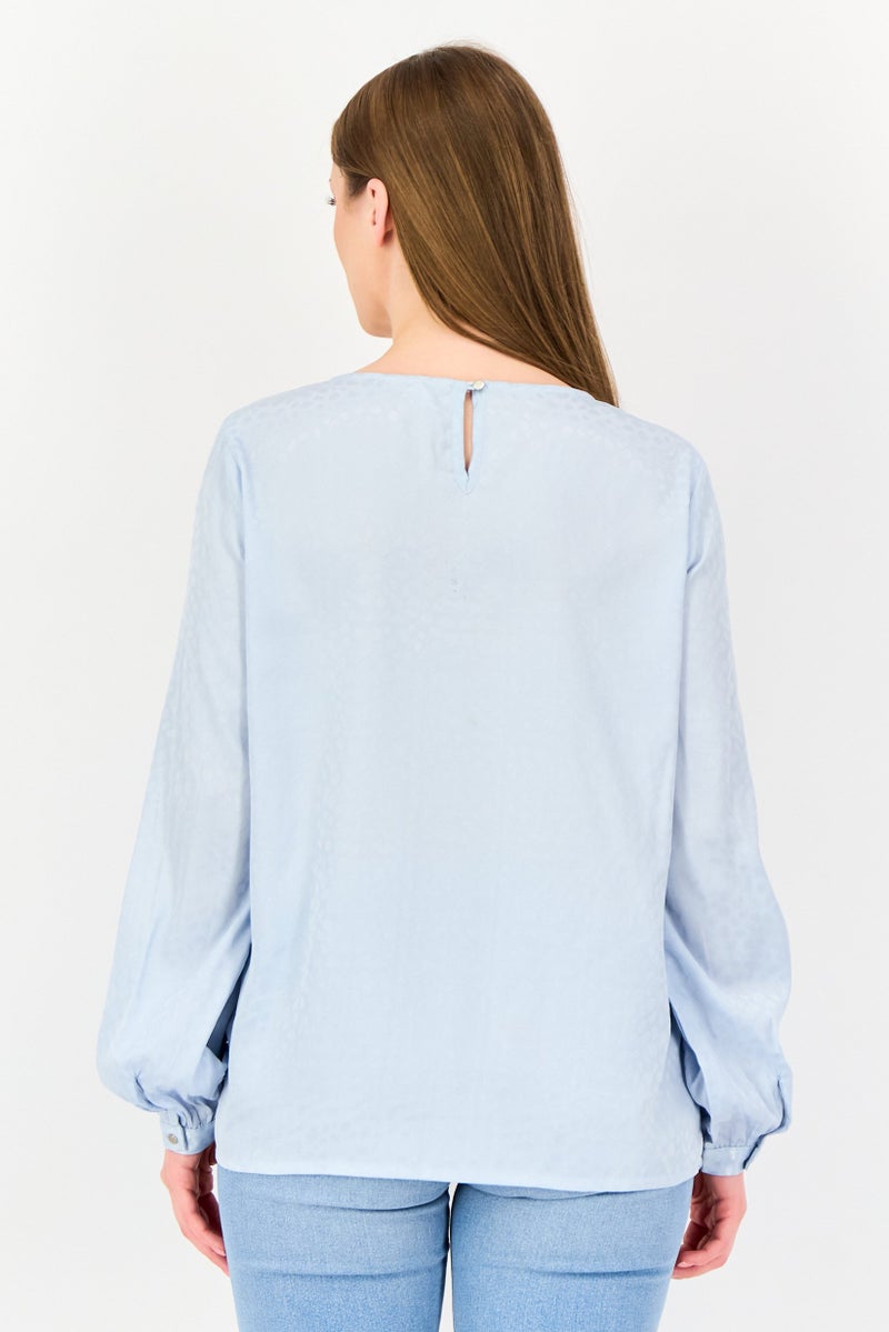 VERO MODA بلوزة من فيرو مودة للنساء بأكمام طويلة وياقة دائرية، لون أزرق فاتح - Image 3