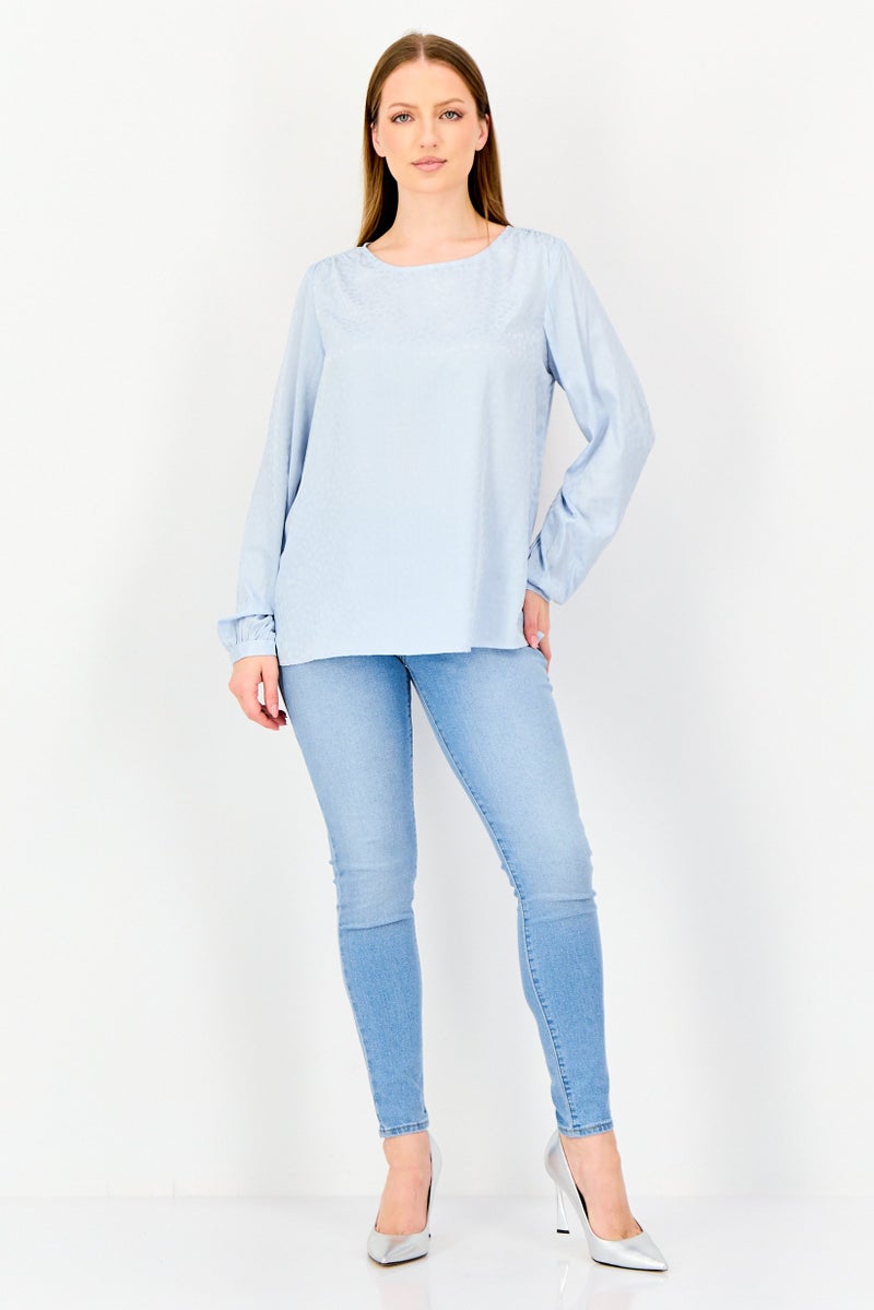 VERO MODA بلوزة من فيرو مودة للنساء بأكمام طويلة وياقة دائرية، لون أزرق فاتح - Image 4