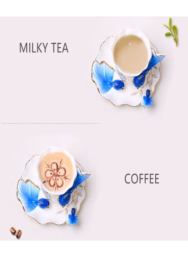 ZaH 3D Goldfish Coffee Mugs Animal Rainbow Ceramic Mug Milk Teacup Afternoon Tea Cup and Saucer Set with Spoon (Yellow) - Image 3