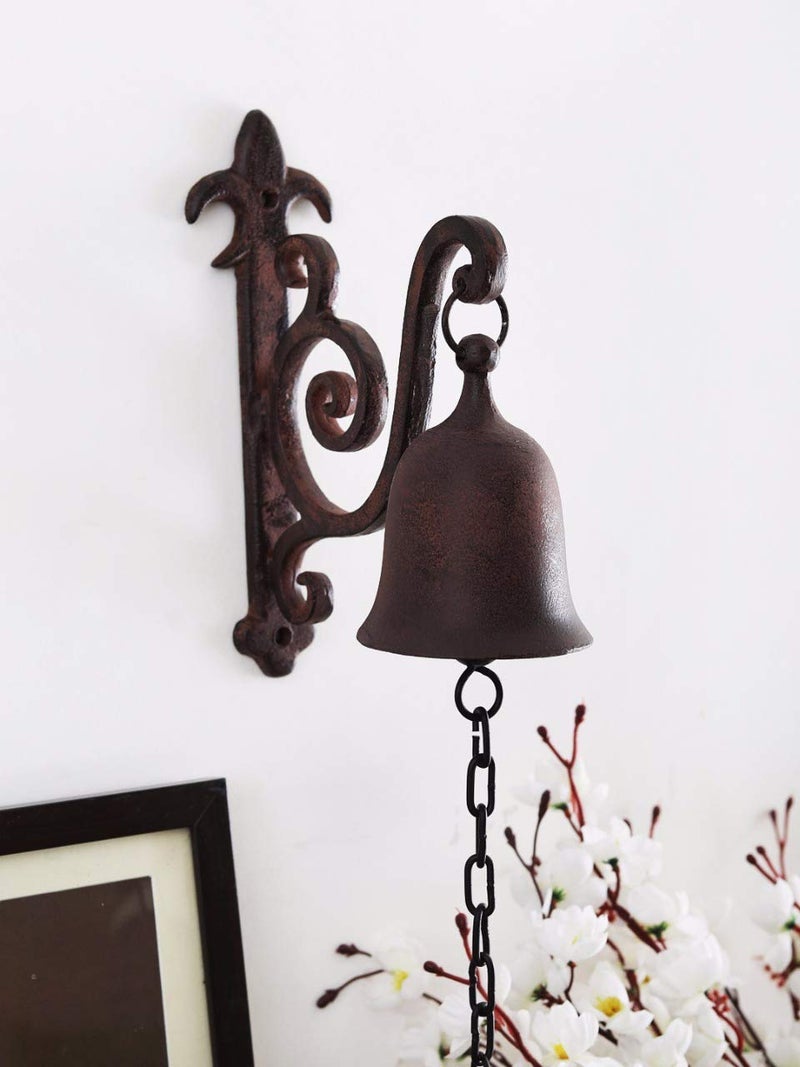 DECONOOR Vintage Cast Iron Dinner Bell as Entry Door Bell, Outside Hanging Decor or Indoor Decoration Wall Antique Farm and Front Gate Bell, Brown - Image 2