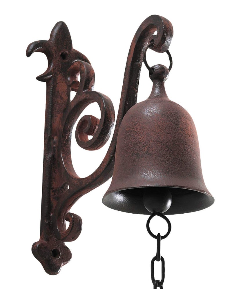 DECONOOR Vintage Cast Iron Dinner Bell as Entry Door Bell, Outside Hanging Decor or Indoor Decoration Wall Antique Farm and Front Gate Bell, Brown - Image 1