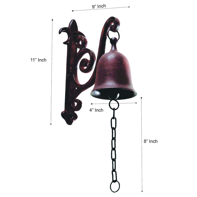 DECONOOR Vintage Cast Iron Dinner Bell as Entry Door Bell, Outside Hanging Decor or Indoor Decoration Wall Antique Farm and Front Gate Bell, Brown - Image 3