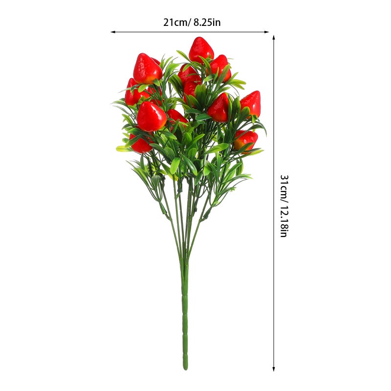 15 pcs Artificial Red Strawberry Branch Decors Artificial Strawberry Stem Decors Fake Plant Props - Image 2
