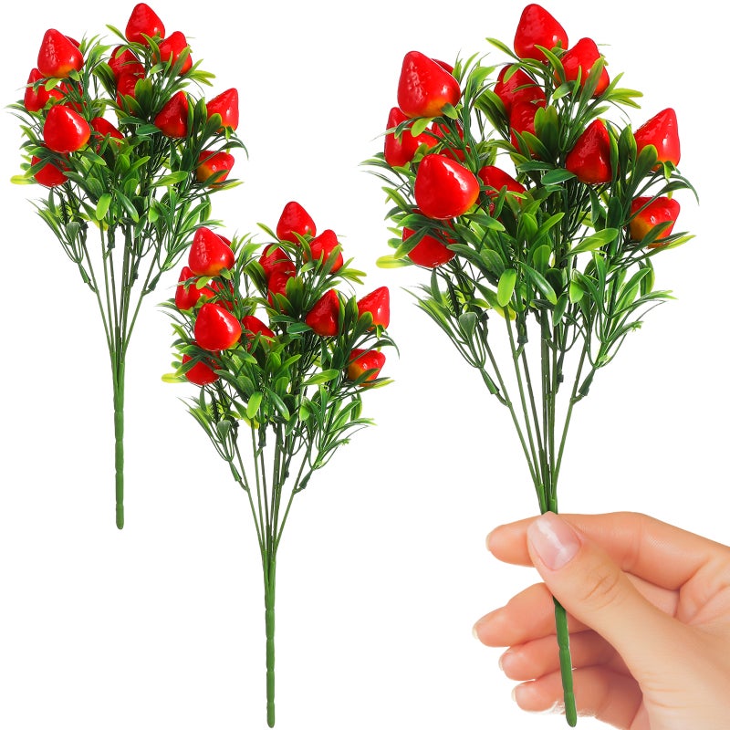 15 pcs Artificial Red Strawberry Branch Decors Artificial Strawberry Stem Decors Fake Plant Props - Image 5