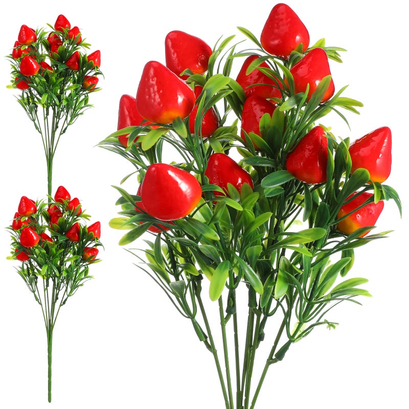 15 pcs Artificial Red Strawberry Branch Decors Artificial Strawberry Stem Decors Fake Plant Props - Image 4