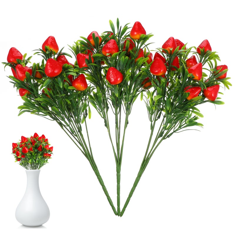 15 pcs Artificial Red Strawberry Branch Decors Artificial Strawberry Stem Decors Fake Plant Props - Image 1