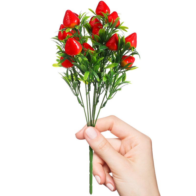 15 pcs Artificial Red Strawberry Branch Decors Artificial Strawberry Stem Decors Fake Plant Props - Image 3