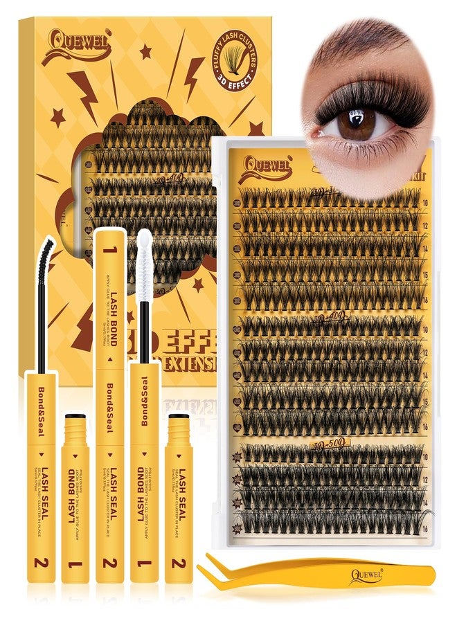 QUEWEL طقم تمديد الرموش QUEWEL DIY، طقم مجموعات الرموش 3D مع 280 قطعة من مجموعات الرموش 30+40+50D مختلطة من 10-16 مم، لاصق الرموش وختم، ملاقط الرموش DIY في المنزل (طقم 3D 30+40+50) - Image 1