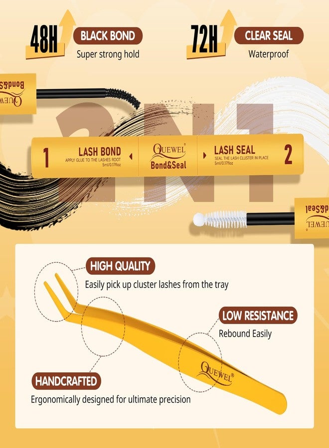 QUEWEL طقم تمديد الرموش QUEWEL DIY، طقم مجموعات الرموش 3D مع 280 قطعة من مجموعات الرموش 30+40+50D مختلطة من 10-16 مم، لاصق الرموش وختم، ملاقط الرموش DIY في المنزل (طقم 3D 30+40+50) - Image 4