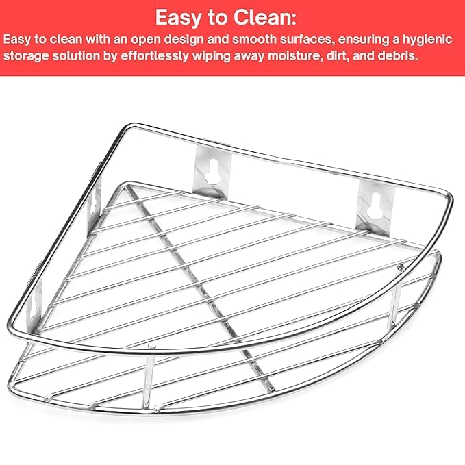 Corner Shelf, Stainless Steel Storage Shelf, Bathroom Organiser for Toiletries, Multi-Purpose Wall Mount Rack for Perfumes, Mobile Charging, Makeup Accessories, Glass, Mugs, Spice Jars etc.  - Image 3