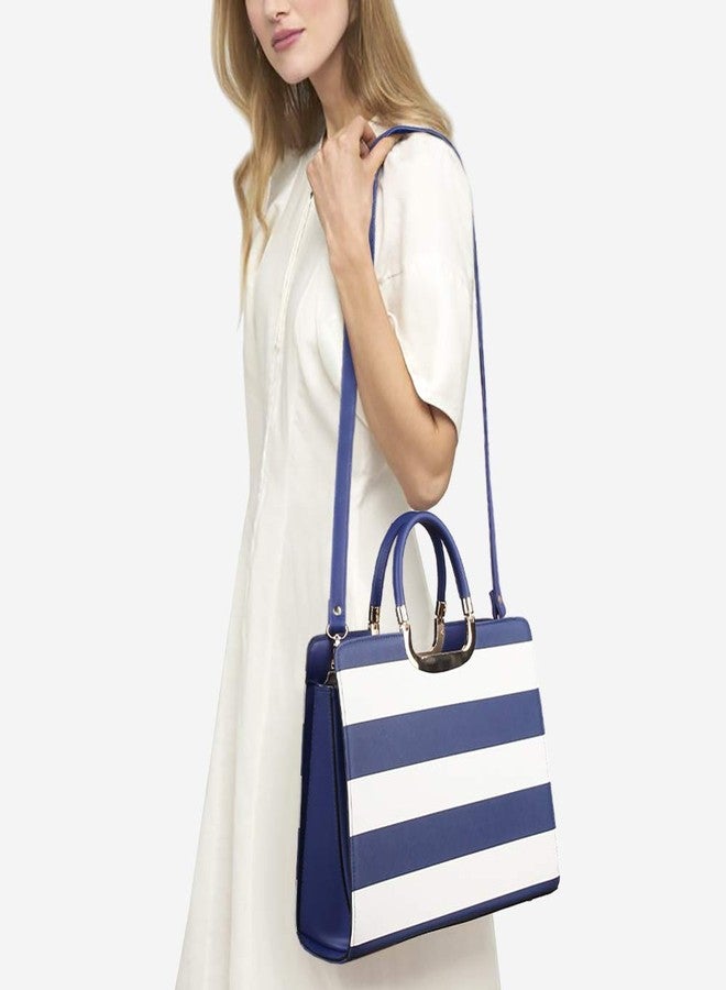 داسين حقيبة يد نسائية بمقبض علوي، حقيبة كتف، حقيبة حمل، حقيبة يد، حقيبة عمل مع محفظة متناسقة (4-أزرق/أبيض) كبير - Image 5