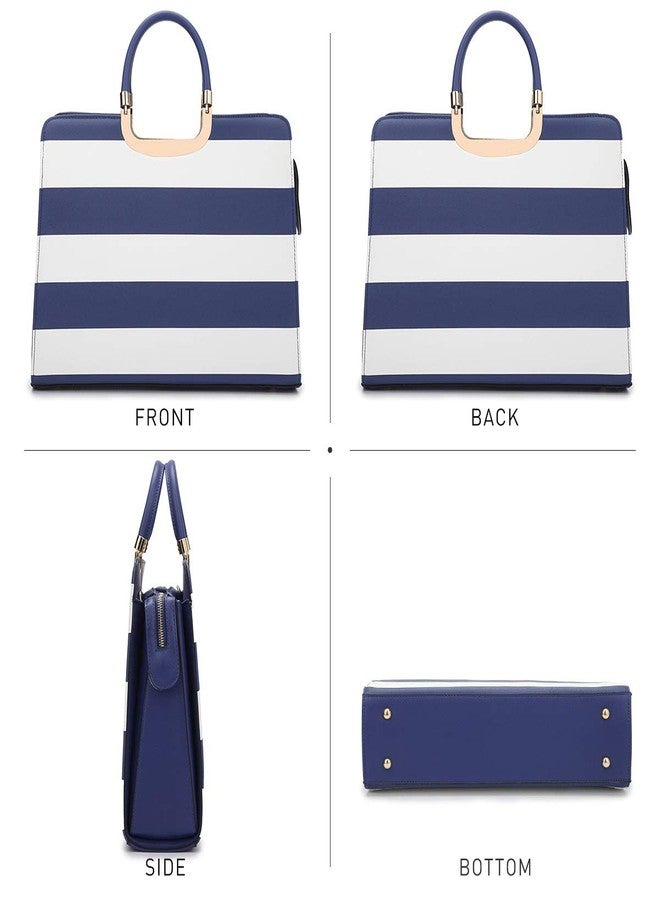 داسين حقيبة يد نسائية بمقبض علوي، حقيبة كتف، حقيبة حمل، حقيبة يد، حقيبة عمل مع محفظة متناسقة (4-أزرق/أبيض) كبير - Image 2