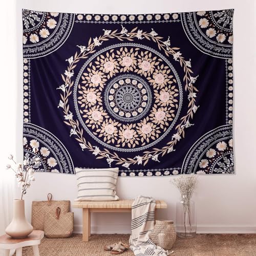 FLY SPRAY Mandala Tapestry Aesthetic,Boho Tapestries Wall Hanging,Dark Rose Floral Medallion Tapestrys,Bohemian Wall Art Hippie Decor for Bedroom Living Room Ceiling - Image 3