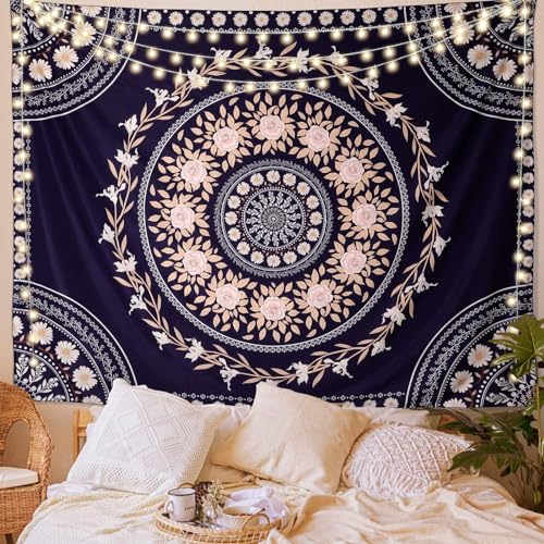 FLY SPRAY Mandala Tapestry Aesthetic,Boho Tapestries Wall Hanging,Dark Rose Floral Medallion Tapestrys,Bohemian Wall Art Hippie Decor for Bedroom Living Room Ceiling - Image 2