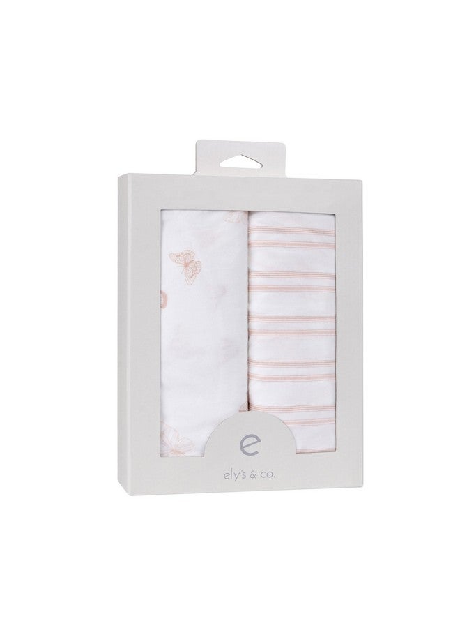 Ely's & Co. Ely’s & Co. Changing Pad Cover, Diaper Changing Table Sheets, 2 Pack, Cradle Sheet Set for Baby Girls, 100% Jersey Knit Cotton, Pink Butterfly + Stripe Collection, 32”x16”x5” - Image 4