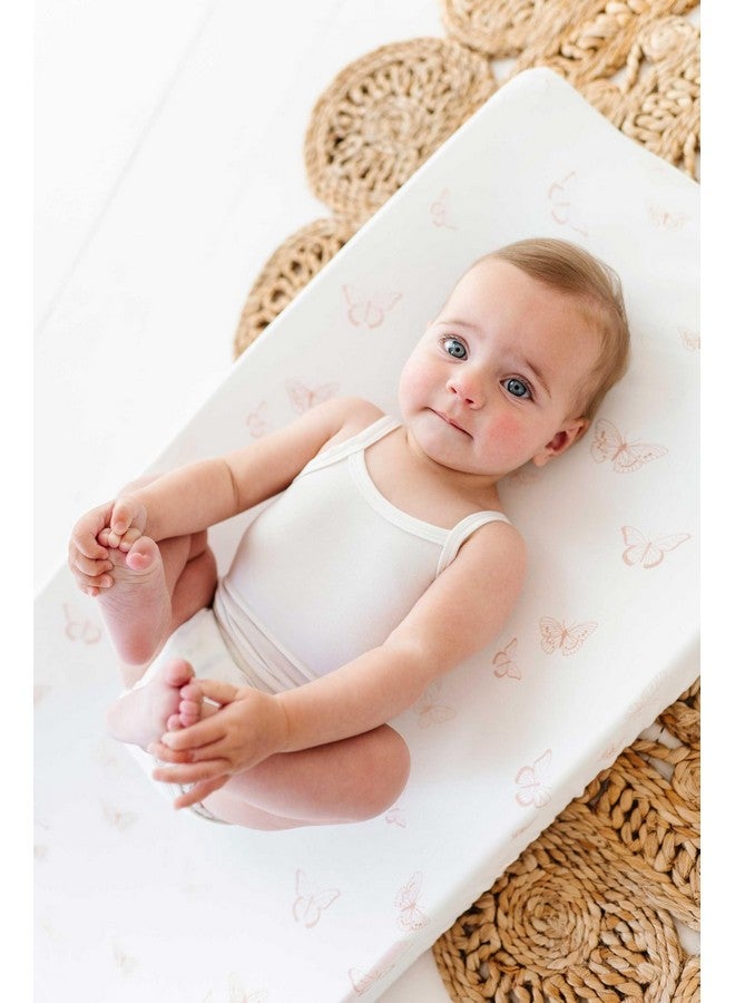 Ely's & Co. Ely’s & Co. Changing Pad Cover, Diaper Changing Table Sheets, 2 Pack, Cradle Sheet Set for Baby Girls, 100% Jersey Knit Cotton, Pink Butterfly + Stripe Collection, 32”x16”x5” - Image 3
