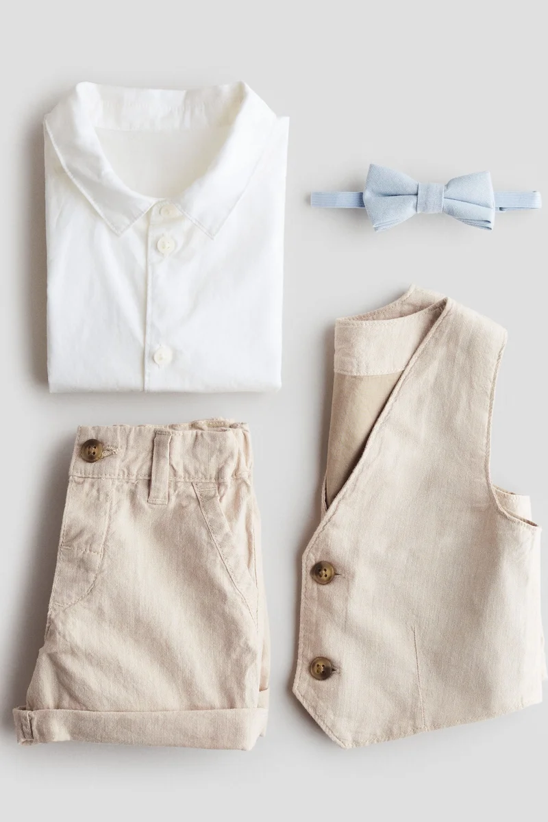 اتش اند ام طقم ملابس أنيق من مزيج الكتان - طقم من 4 قطع