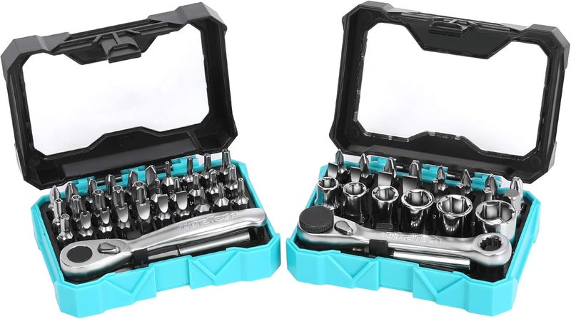 DURATECH 56-Piece 1/4" Mini Ratchet Wrench and Screwdriver Bit Set, 2-in-1, 72-Tooth and 60-Tooth with Bit Socket Set, Storage Cases Included - Image 1