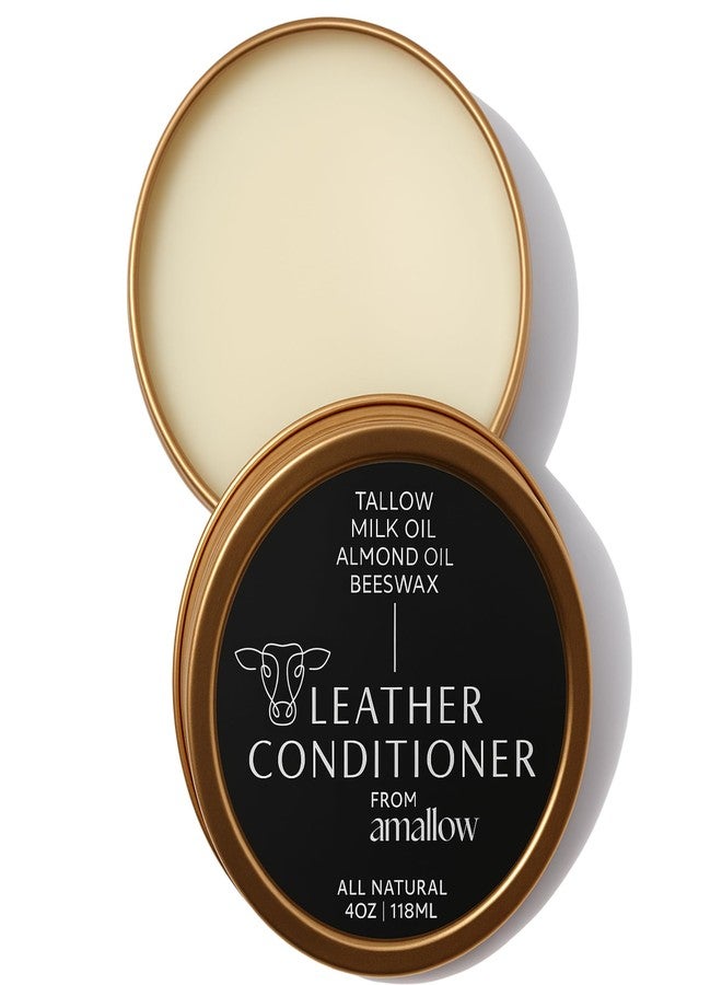 Amallow All Natural Leather Conditioner Balm - Made with Mink Oil, Tallow, & Beeswax, Protects, Softens Restores and Waterproofs Leather Shoes, Boots, Bags, Furniture (4 Oz) - Image 1
