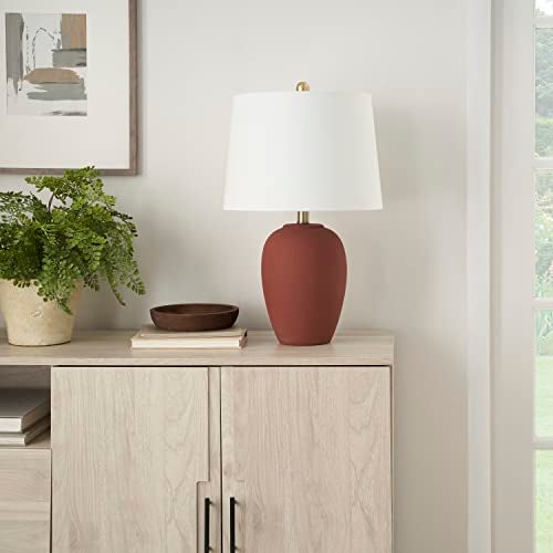 Nourison Home 23" Rust Orange Ceramic Pot Table Lamp for Bedroom, Living Room, Dining Office, with White Tapered Drum Shade - Image 2