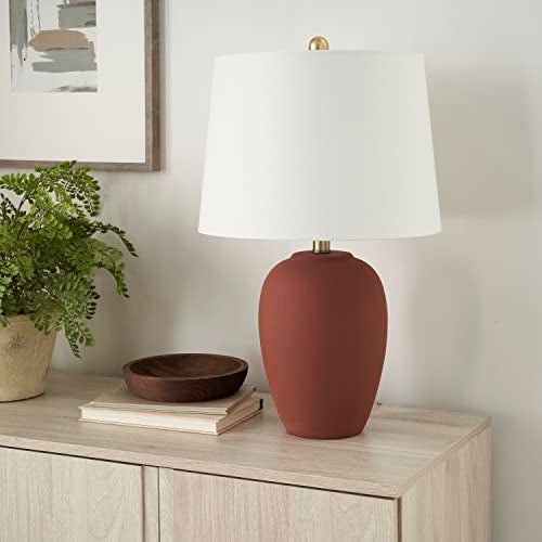 Nourison Home 23" Rust Orange Ceramic Pot Table Lamp for Bedroom, Living Room, Dining Office, with White Tapered Drum Shade - Image 1