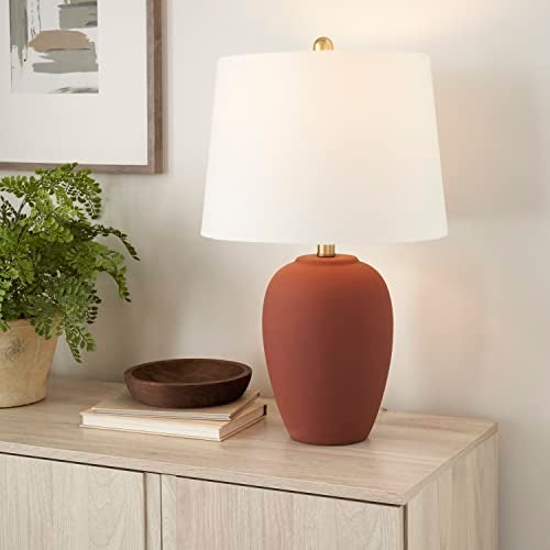Nourison Home 23" Rust Orange Ceramic Pot Table Lamp for Bedroom, Living Room, Dining Office, with White Tapered Drum Shade - Image 3