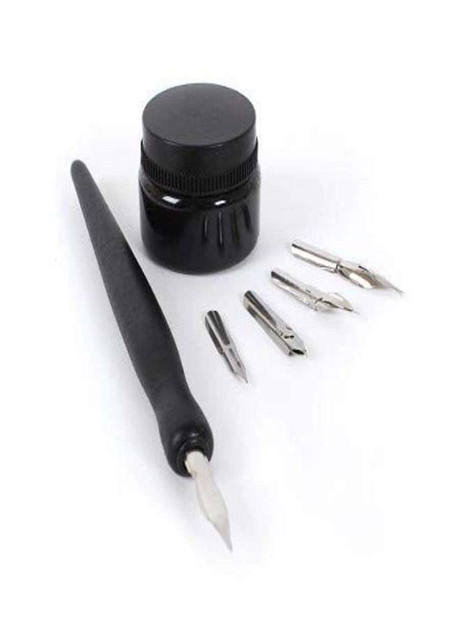 Chrome Manga Calligraphy Dip Pen Set with Universal Nib Holder and 5 Nibs - Image 1