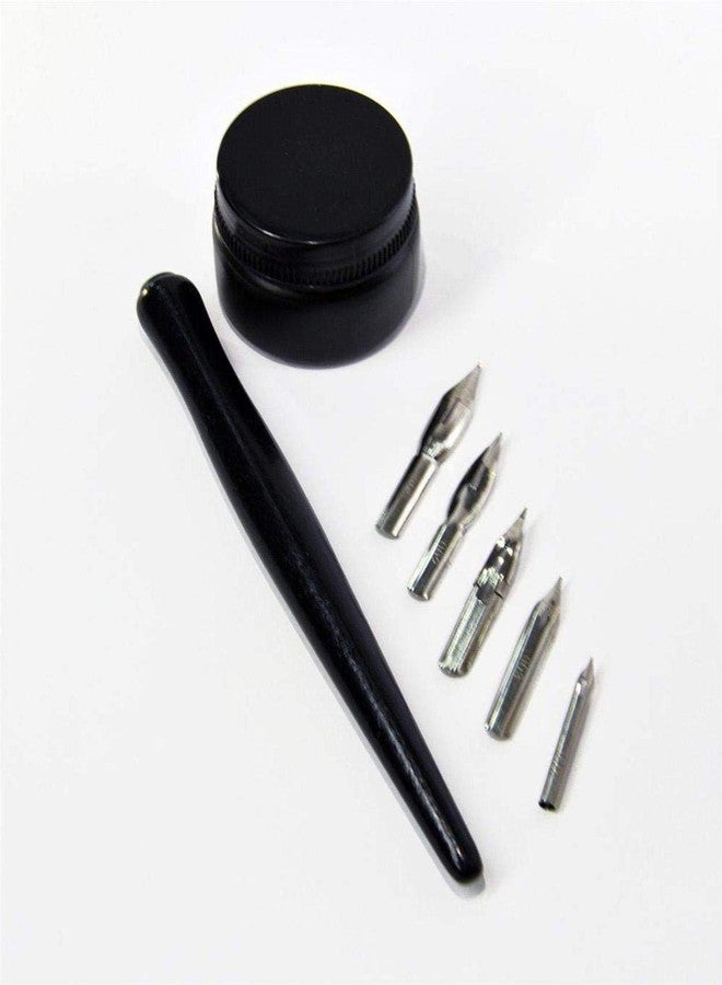 Chrome Manga Calligraphy Dip Pen Set with Universal Nib Holder and 5 Nibs - Image 2