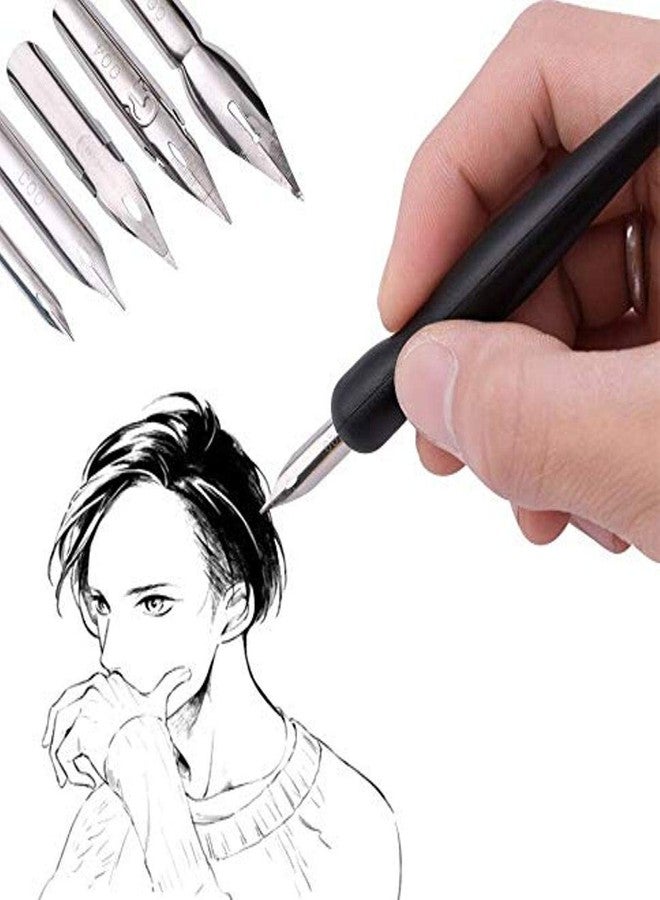Chrome Manga Calligraphy Dip Pen Set with Universal Nib Holder and 5 Nibs - Image 3