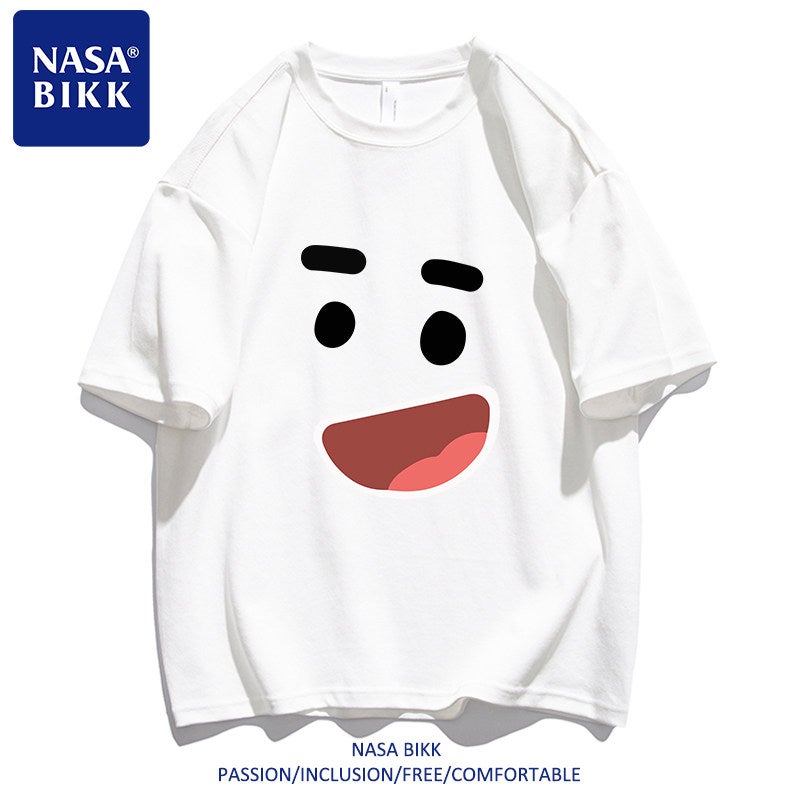 Trendy brand T-shirt pure cotton ins summer American print male and female couple versatile trendy round neck loose half-sleeved short-sleeved - Image 3