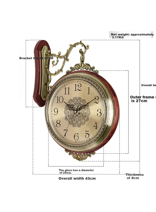 Hense Living Room Double-sided Wall Clock, European Style Hanging Clock, Fashionable Modern Two-sided Clock, Quartz Clock, Hds22 Brown, 45cm - Image 3