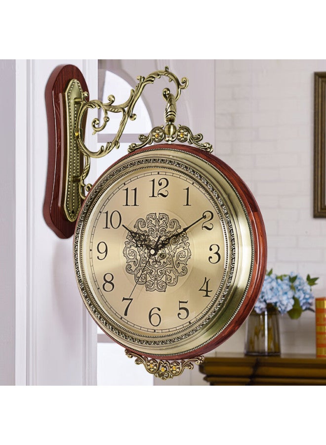 Hense Living Room Double-sided Wall Clock, European Style Hanging Clock, Fashionable Modern Two-sided Clock, Quartz Clock, Hds22 Brown, 45cm - Image 1