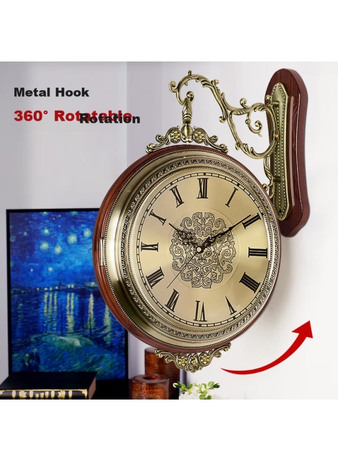 Hense Living Room Double-sided Wall Clock, European Style Hanging Clock, Fashionable Modern Two-sided Clock, Quartz Clock, Hds22 Brown, 45cm - Image 2