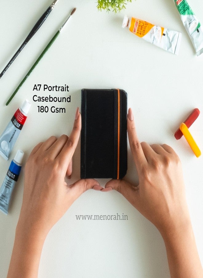 MENORAH ورق مينورا - دفتر رسم فني - A7 - 180 غ/م² - دفتر رسم، ألوان مائية، دفتر يدوي الصنع بغلاف مقوى - 100 صفحة / 50 ورقة - عبوة من 2 (أفقي وعمودي) - أسود - Image 3