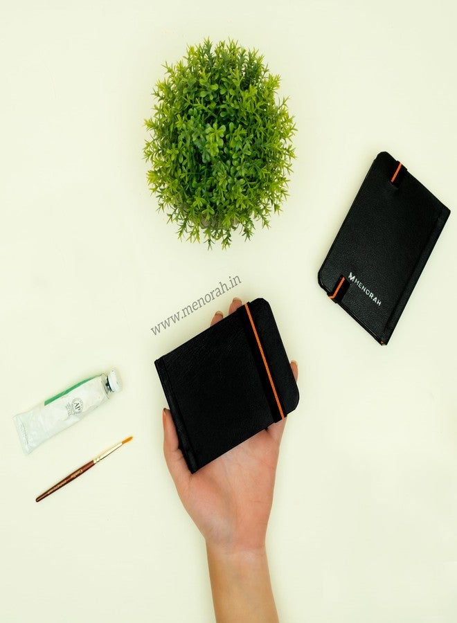 MENORAH ورق مينورا - دفتر رسم فني - A7 - 180 غ/م² - دفتر رسم، ألوان مائية، دفتر يدوي الصنع بغلاف مقوى - 100 صفحة / 50 ورقة - عبوة من 2 (أفقي وعمودي) - أسود - Image 4