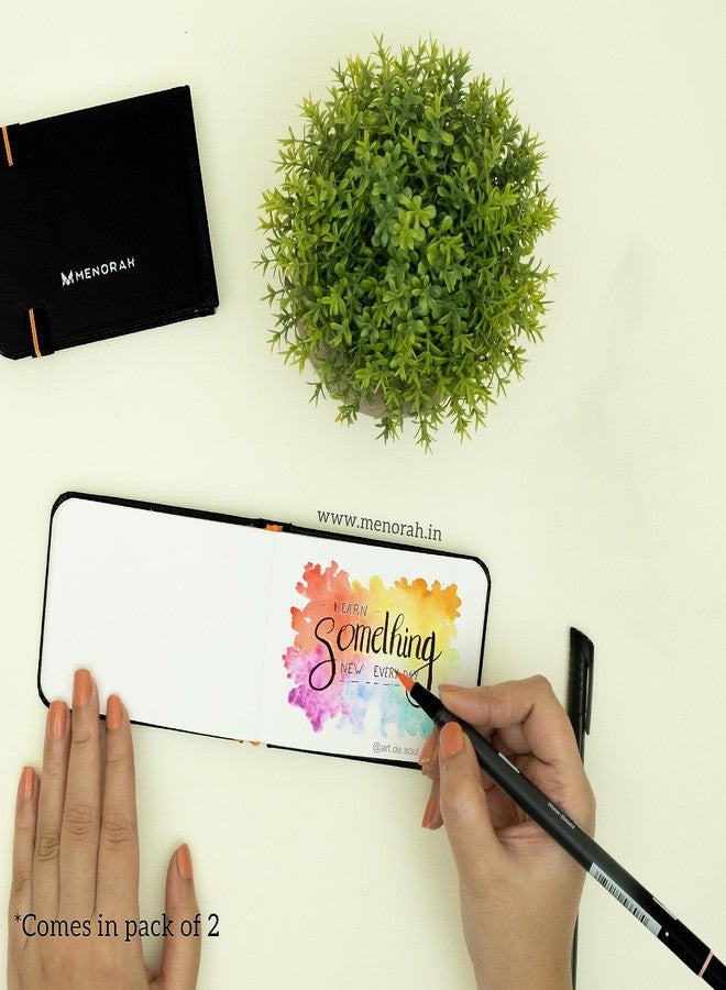 MENORAH ورق مينورا - دفتر رسم فني - A7 - 180 غ/م² - دفتر رسم، ألوان مائية، دفتر يدوي الصنع بغلاف مقوى - 100 صفحة / 50 ورقة - عبوة من 2 (أفقي وعمودي) - أسود - Image 5