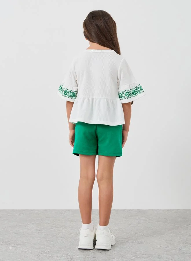 Styli Styli Printed Ruffled Hem Top and Shorts Set