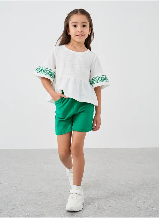 Styli Styli Printed Ruffled Hem Top and Shorts Set