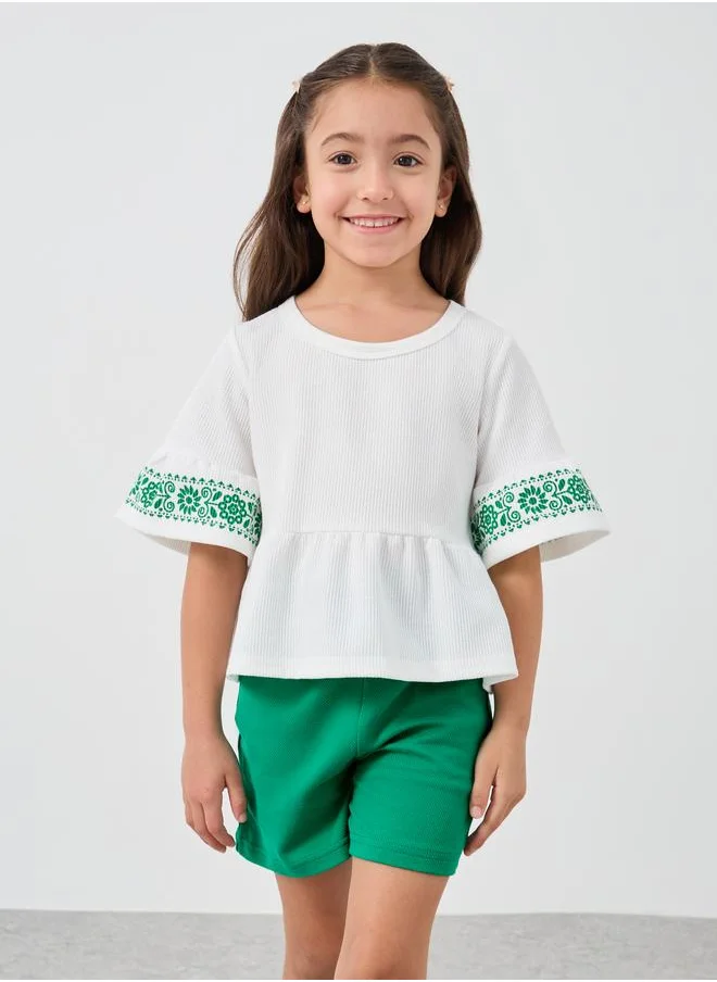 Styli Styli Printed Ruffled Hem Top and Shorts Set