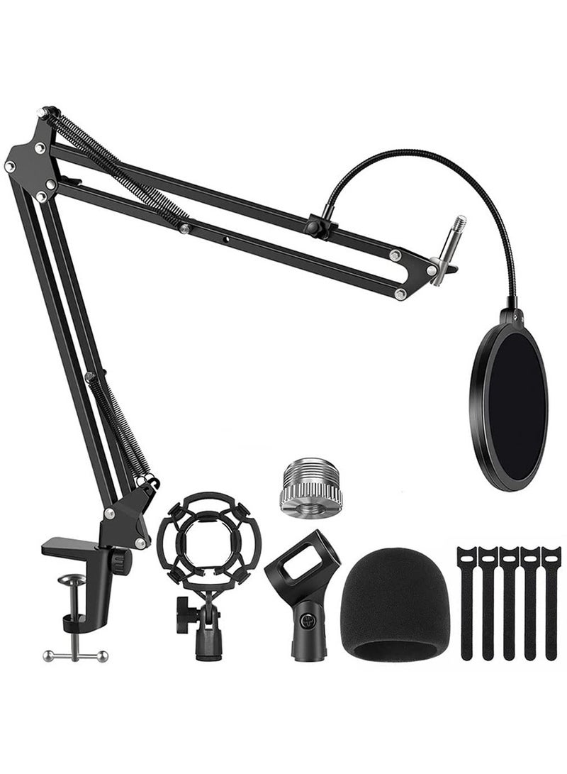 ZERIFAM Boom Arm Mic Stand, Adjustable Suspension Boom Scissor Arm Stand, with Shock Mount, Windscreen Pop Filter, Mic Clip Holder, Cable Ties,  Microphone Stand for Broadcasting Recording and Game  - Image 1