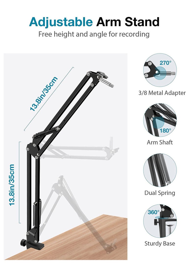 ZERIFAM Boom Arm Mic Stand, Adjustable Suspension Boom Scissor Arm Stand, with Shock Mount, Windscreen Pop Filter, Mic Clip Holder, Cable Ties,  Microphone Stand for Broadcasting Recording and Game  - Image 3