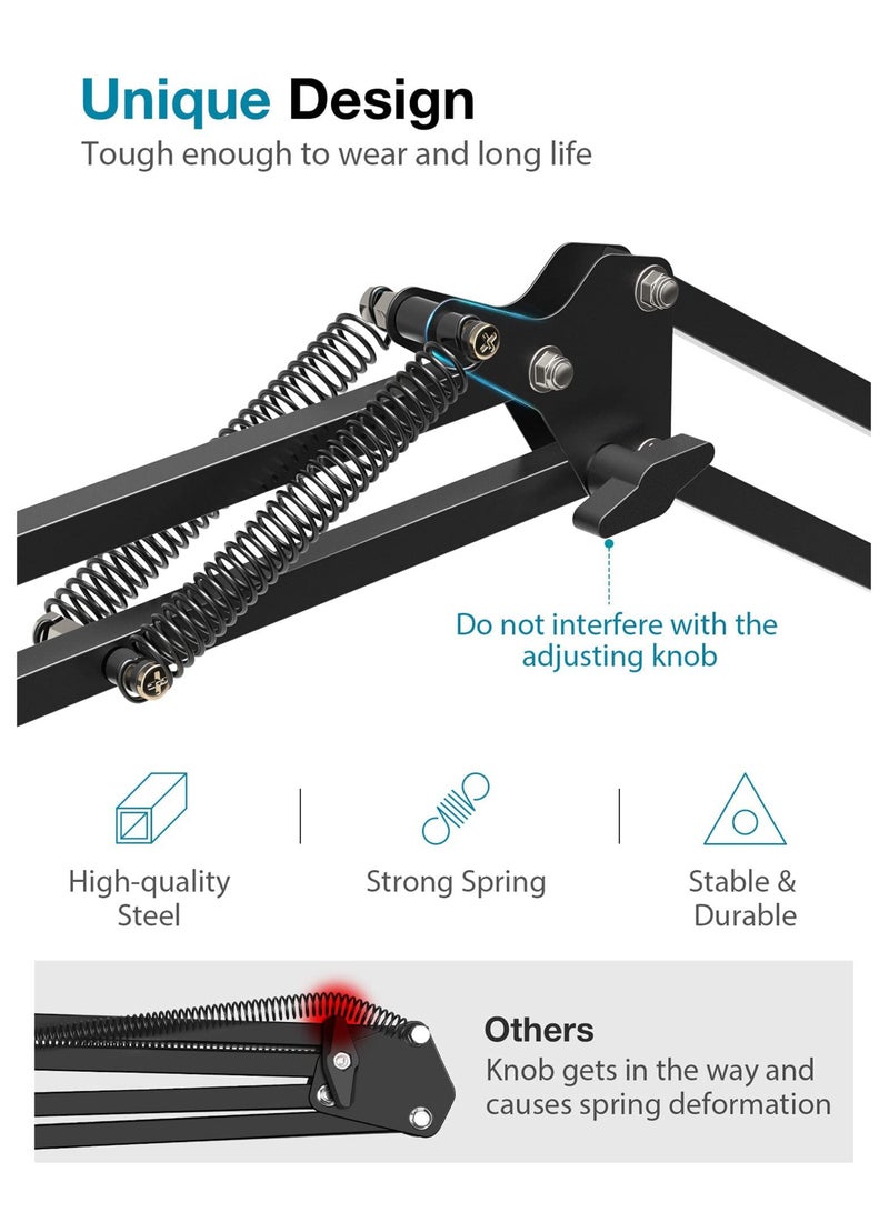 ZERIFAM Boom Arm Mic Stand, Adjustable Suspension Boom Scissor Arm Stand, with Shock Mount, Windscreen Pop Filter, Mic Clip Holder, Cable Ties,  Microphone Stand for Broadcasting Recording and Game  - Image 4