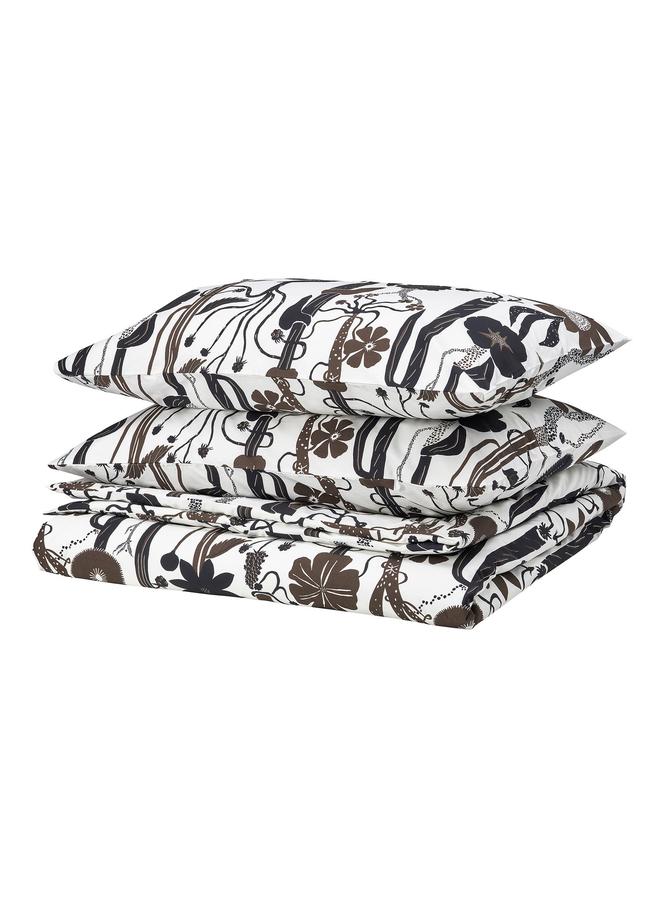 erorex Duvet Cover And 2 Pillowcases, White/Black/Brown, 240X220/50X80 Cm - Image 1