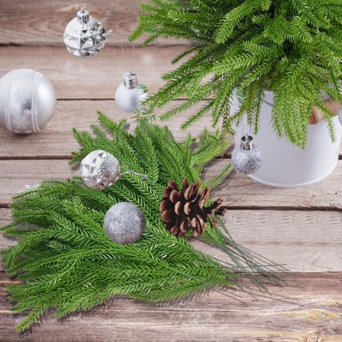 Tinsow 40 Pcs Full Bushy Faux Norfolk Pine Branches Bulk Artificial Christmas Picks for DIY Wreath Making Crafts Table Decor IndoorOutdoor Holiday Decorations - Image 3
