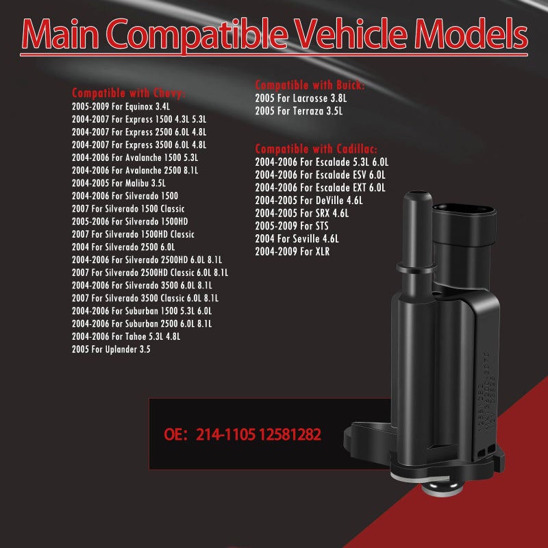 STZJAYE 2141105 12581282 Vapor Canister Purge Valve Solenoid Compatible with Cadillac STS XLR for Chevy for Avalanche for Express for Silverado 1500 2500 3500 for GMC for Sierra for Yukon - Image 4