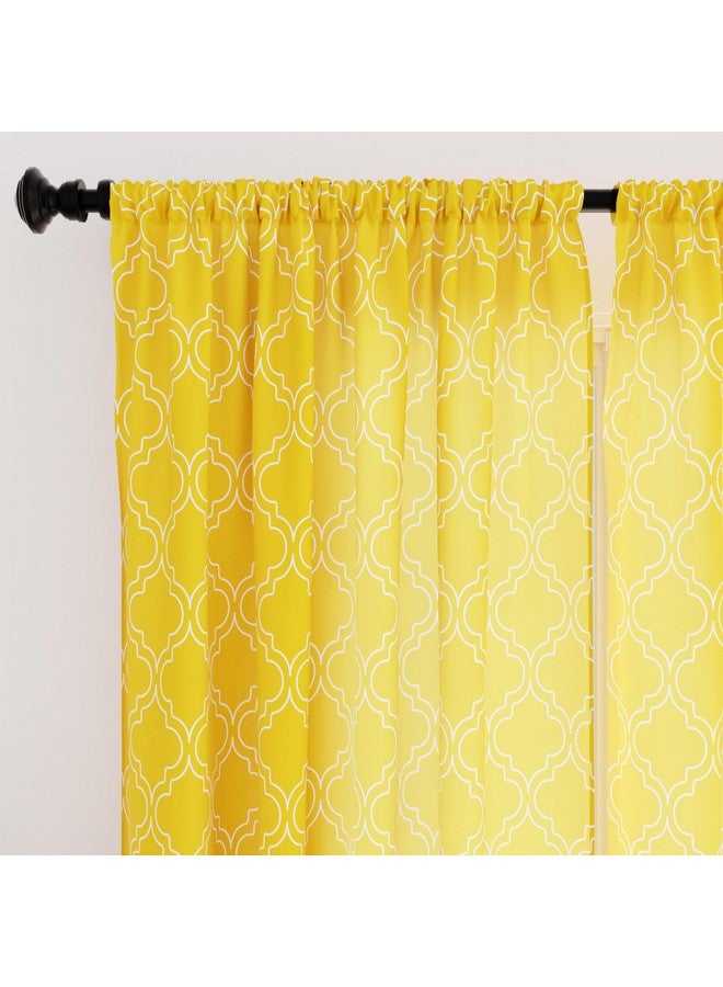 ستائر نافذة Encasa XO مقاس 5 أقدام، مجموعة من قطعتين، مطبوعة من البوليستر مع جيب قضيب، رباط خلفي، ستائر شبه شفافة/شفافة، مصفاة للضوء - مطبخ، غرفة نوم، غرفة معيشة (140 × 152 سم)، تعريشة صفراء - Image 2