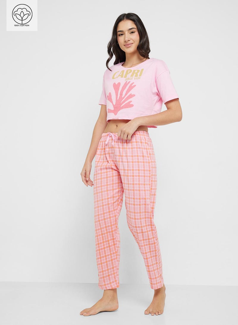 Ginger Cotton Graphic T-Shirt & Pyjama Set  - Image 1