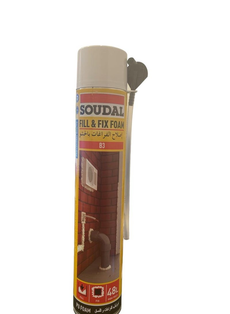 Soudal Fill & Fix PU Expanding Foam 750ml Aerosol Can for Gap Filling, Insulation & Sealing - Image 1